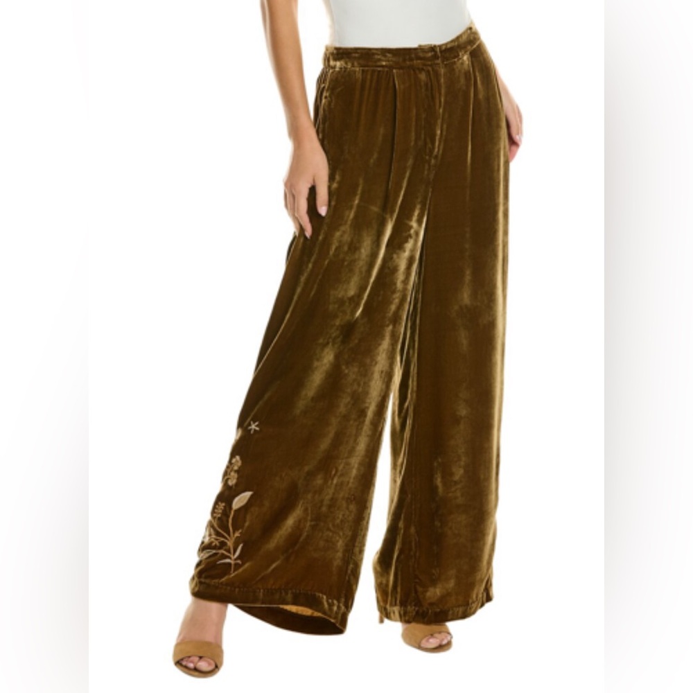 Johnny Was Los Angeles Ally Velvet Embroidered Trouser in “Golden Hour”